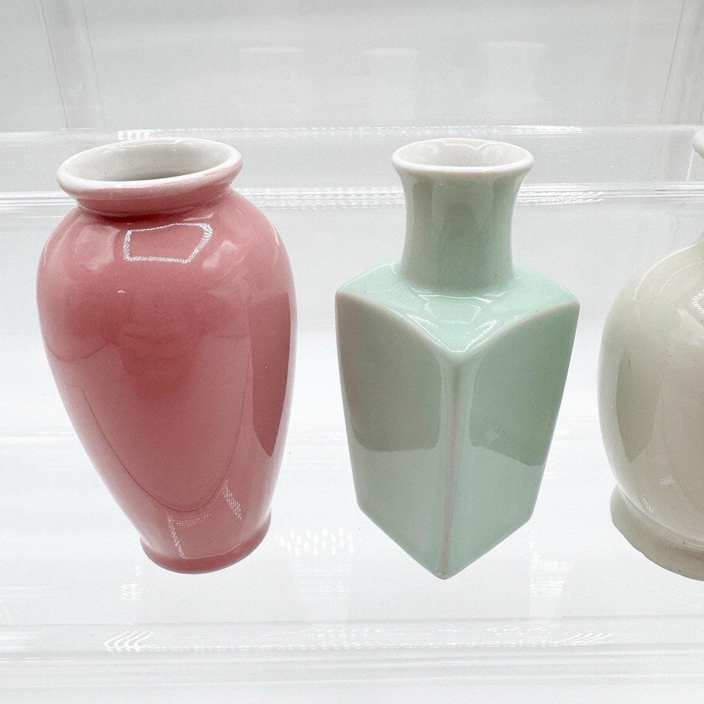 Vintage Mini Ceramic Pastel Bud Vase Lot of 3 HORCHOW Made in Japan 3.75" MCM - Picture 3 of 6